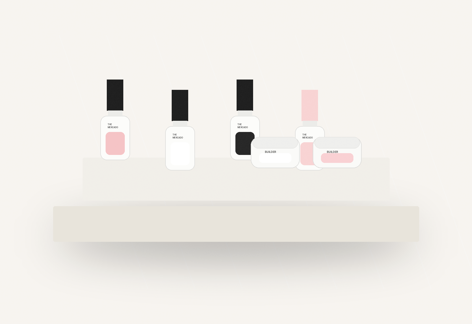 Minimal nail products displayed on a shelf